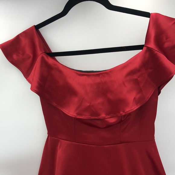 Homecoming dress, Garnet red off the shoulder semi formal dress - Picture 6 of 13